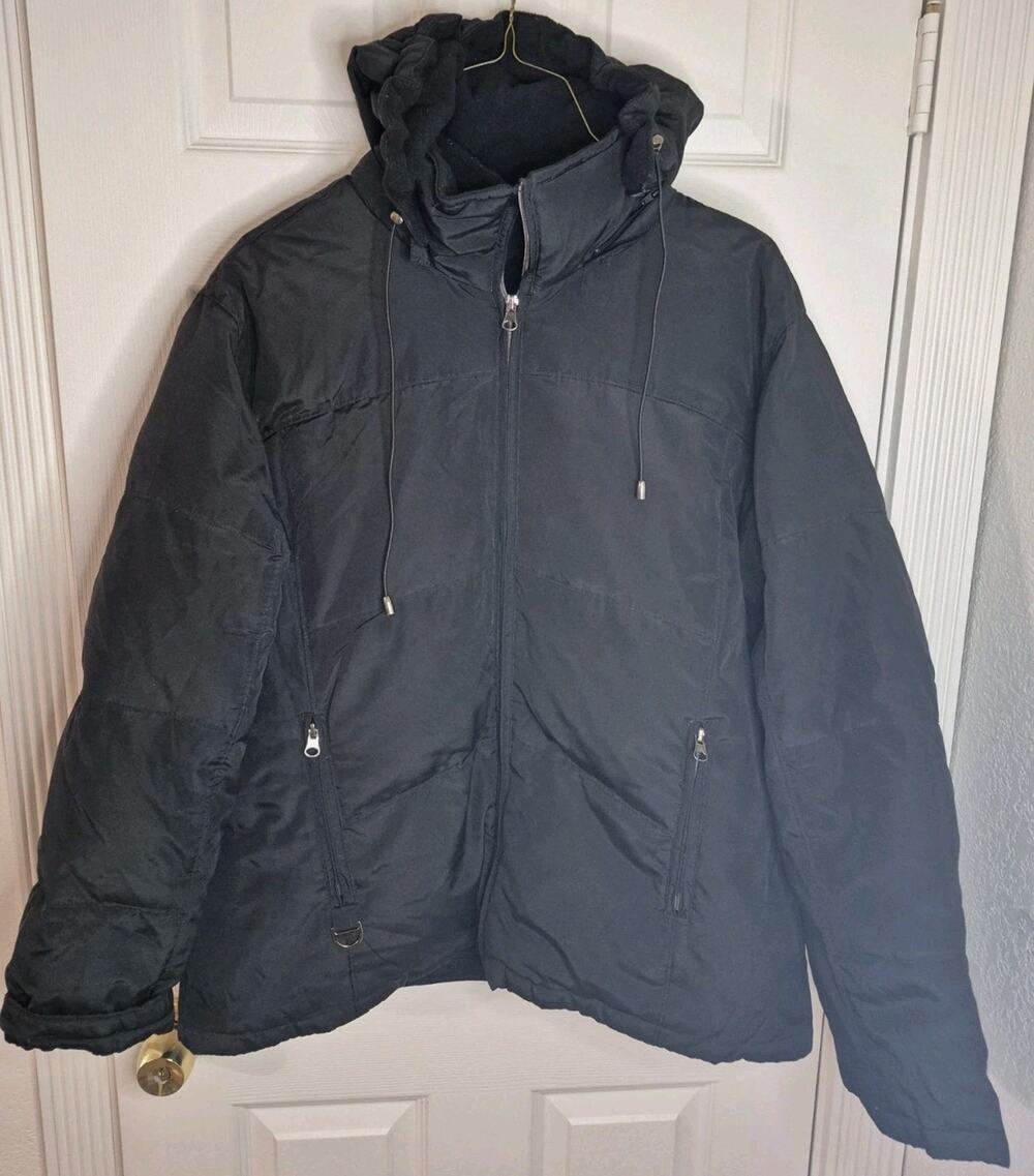 Marvin Richards Mens Black Puffer Jacket Size XL Pockets Inside & Outside Hooded